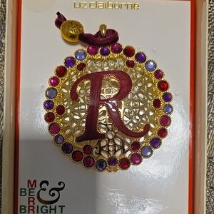 Liz Claiborne Gold Ornament with Red and Purple Accents. Letter R